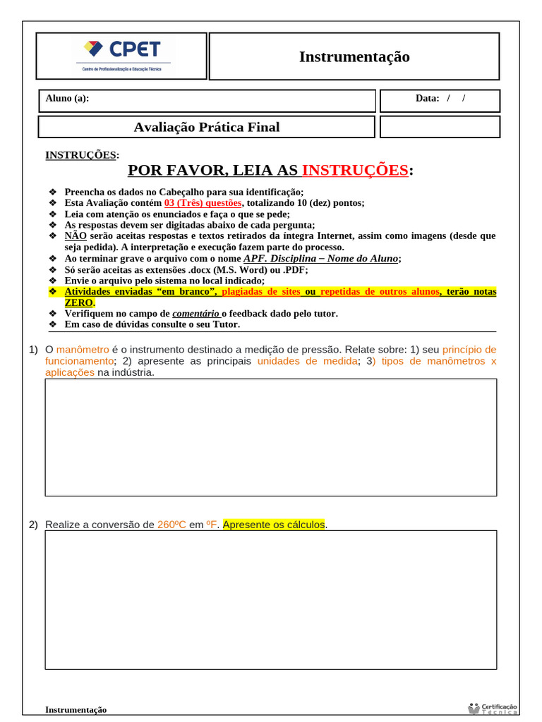 APF Instrumentação | PDF