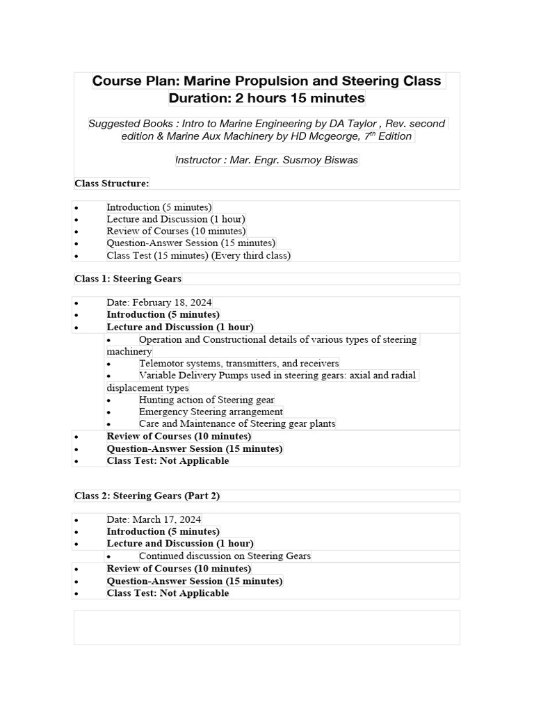 Marine Propulsion & Steering Course Plan | PDF | Propeller ...