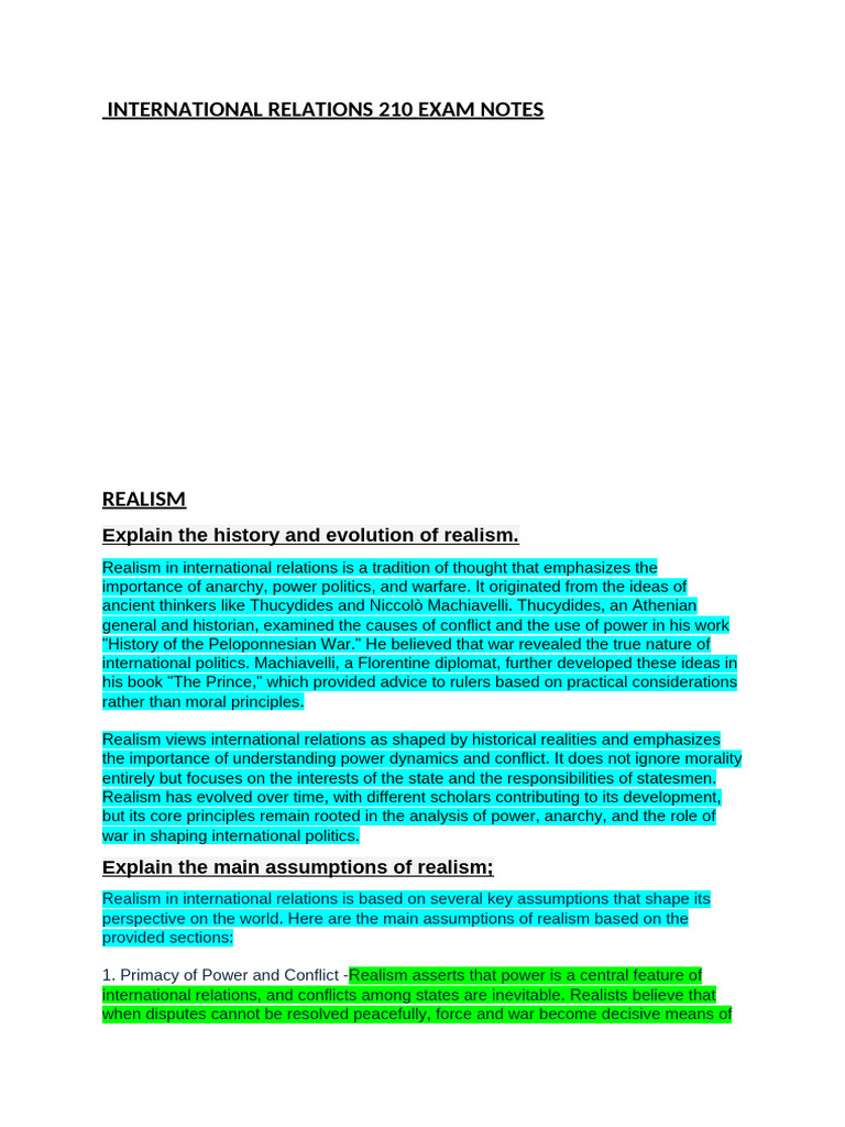 International Relations 210 Exam Notes | PDF