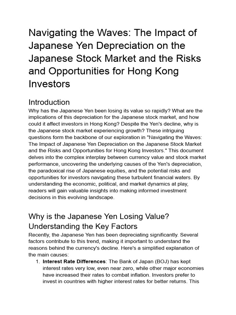 The Impact of Japanese Yen Depreciation On The Japanese Stock Market ...