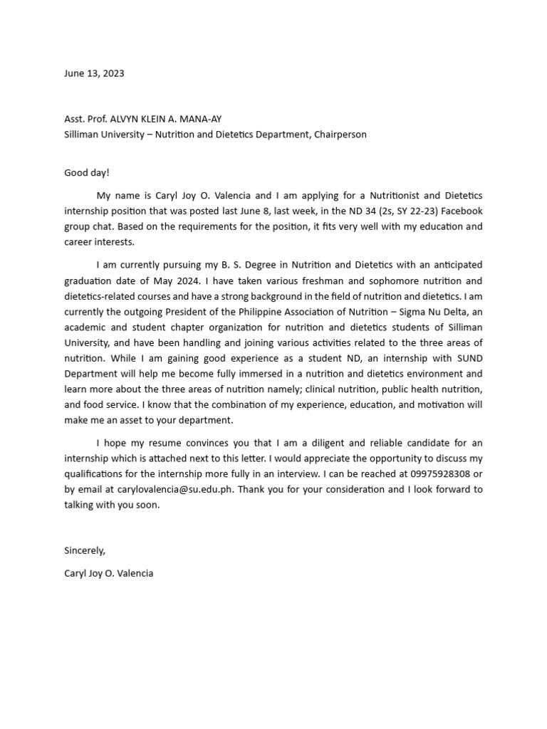 Picture of Application Letter Internship | PDF
