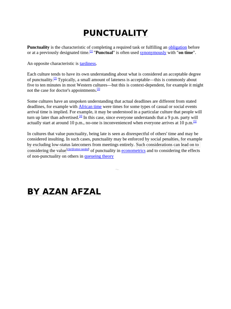 Punctuality by Azan Afzal | PDF