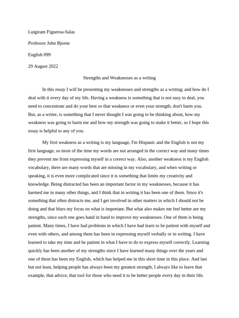Weaknesses and Strengths As A Writing | PDF