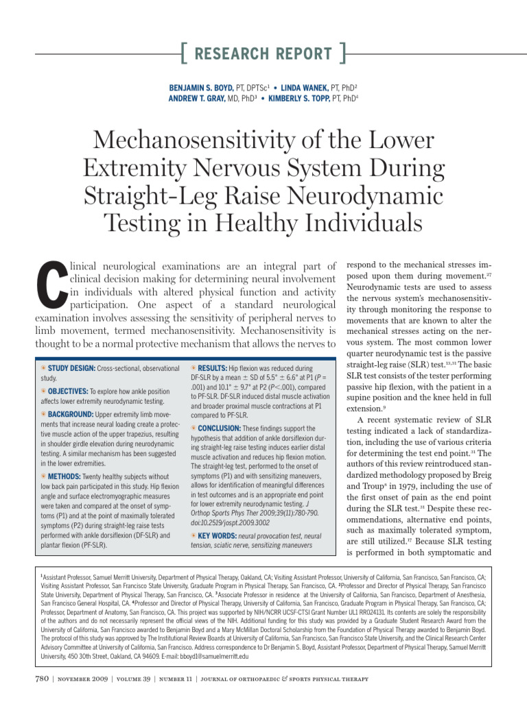 Mechanosensitivity of The Lower Extremity During SLRT | PDF