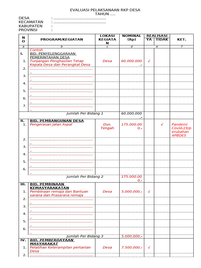 Evaluasi RKP Desa Tahun Sebelumnya | PDF