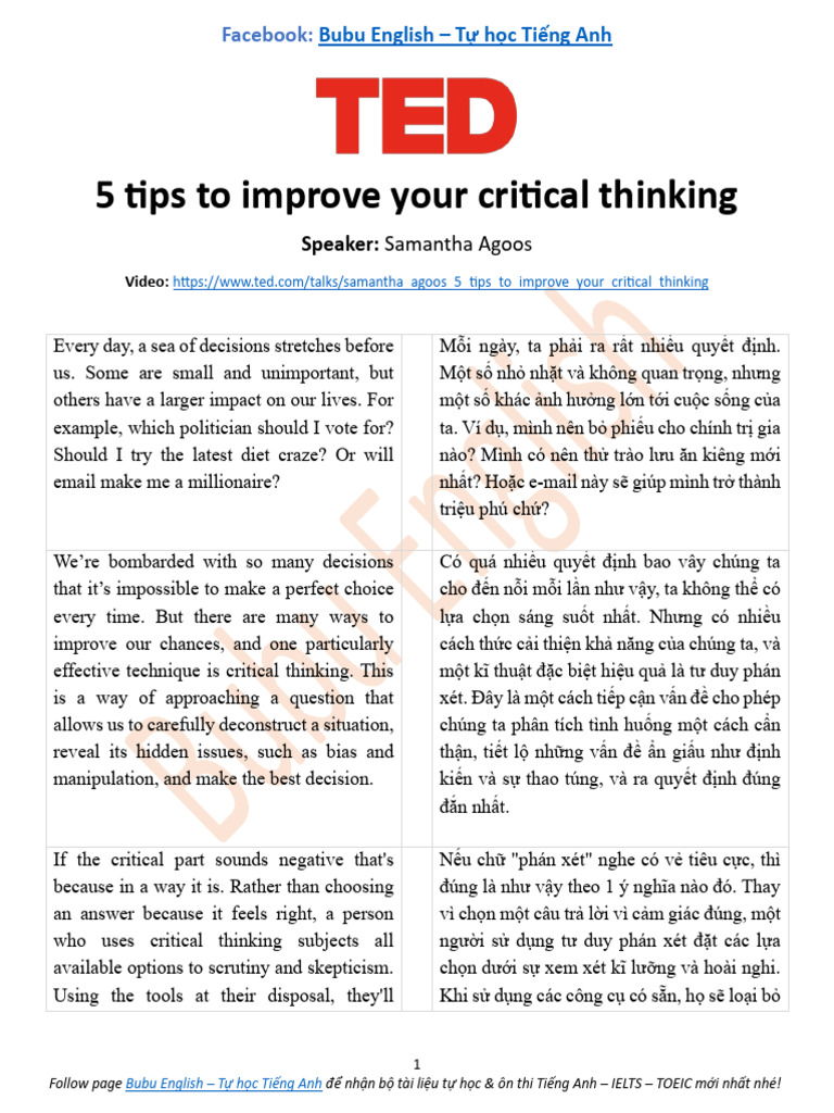 5 Tips To Improve Your Critical Thinking | PDF