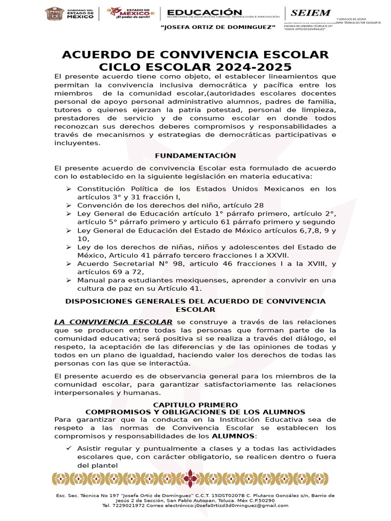 Acuerdo de Convivencia Escolar 2025 | PDF | Escuelas | Violencia