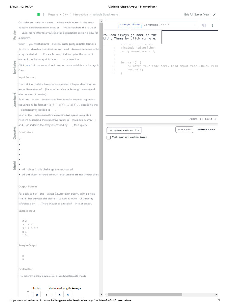 Variable sized arrays hackerrank pdf