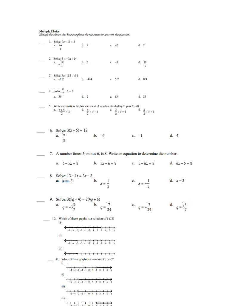 Linear Equations Quiz Pdf Line Geometry Slope