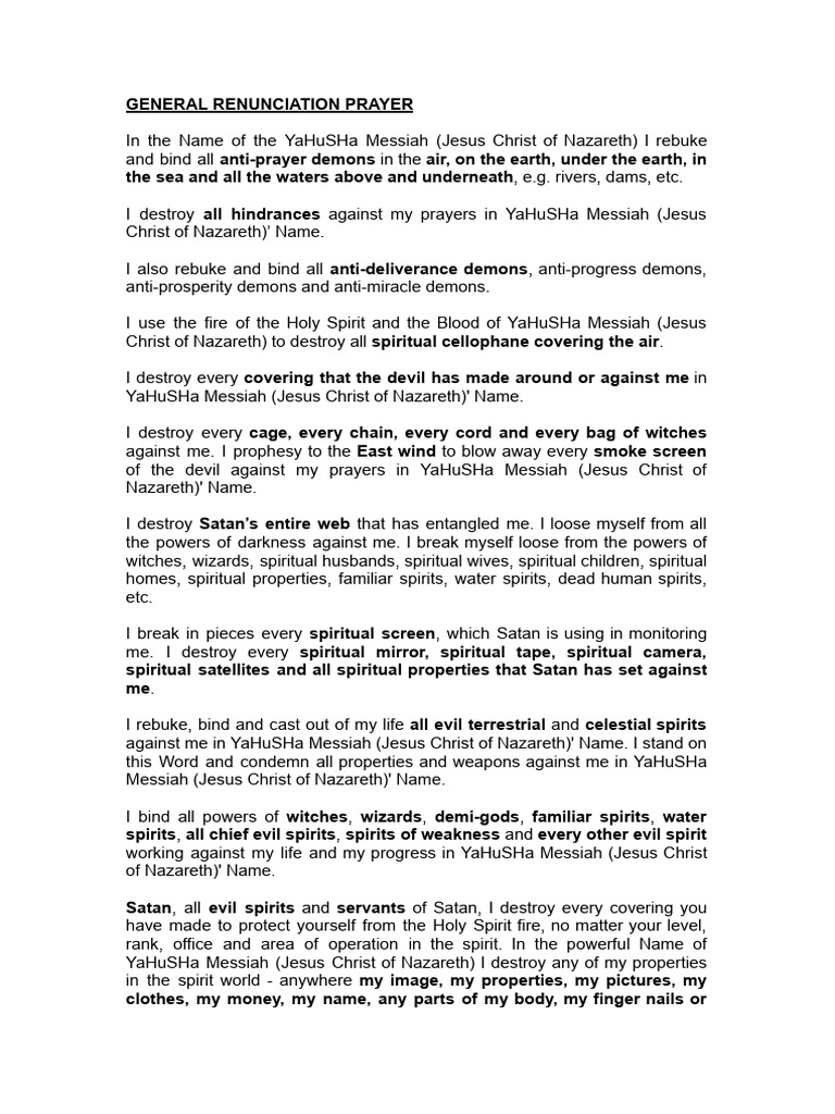 Renunciation Prayer | PDF