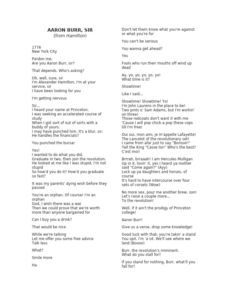 HAMILTON Aaron Burr Sir PDF