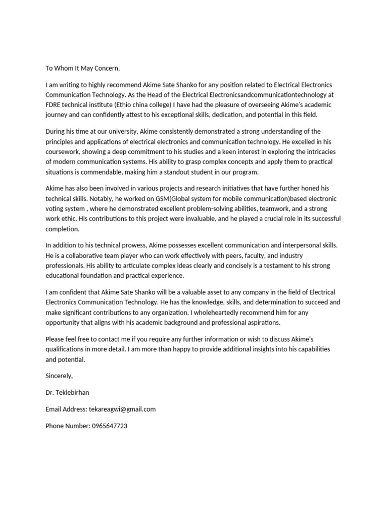 Recommendation Letter 1 | PDF | Computers