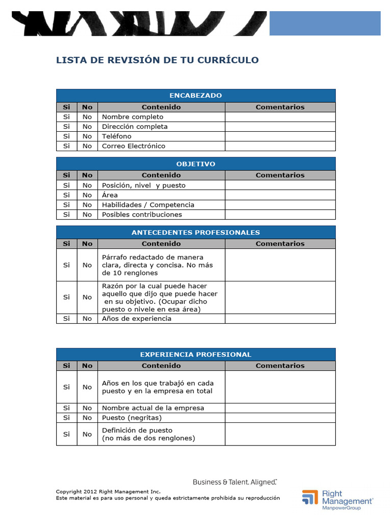 Checklist CV | PDF