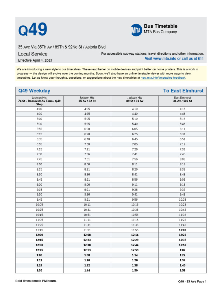 MTA Q49 Bus Timetable | PDF