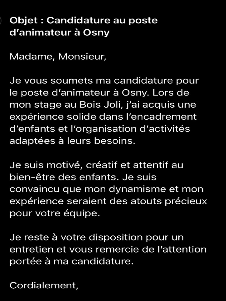 Lettre Motivation Osny PDF