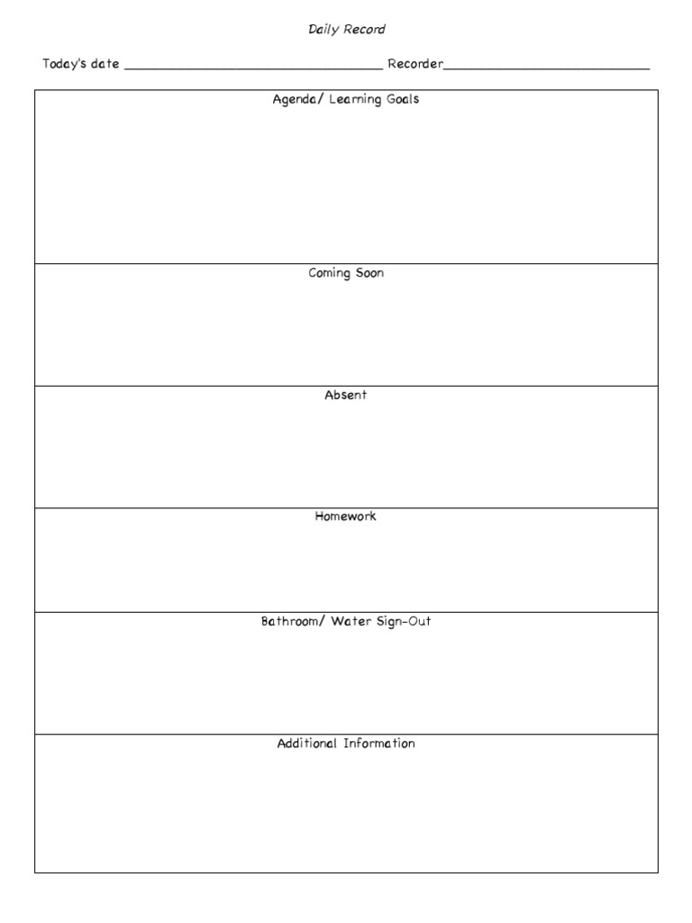 Daily Classroom Record Template | PDF | Career & Growth | Business