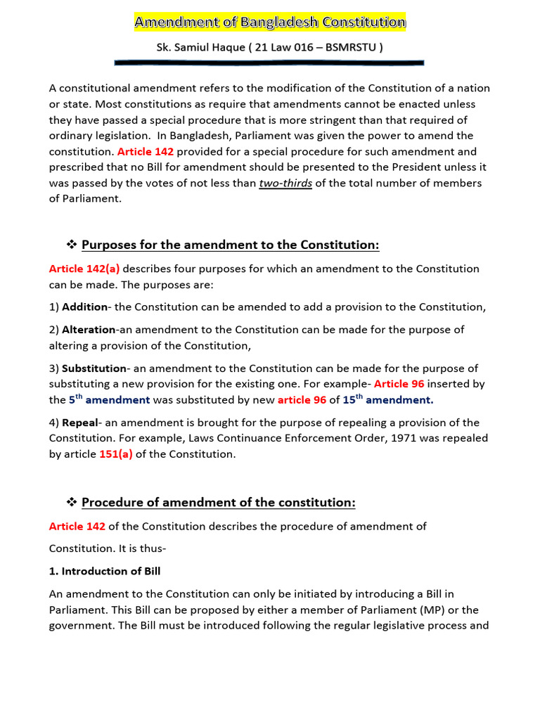 Amendment of Bangladesh Constitution | PDF