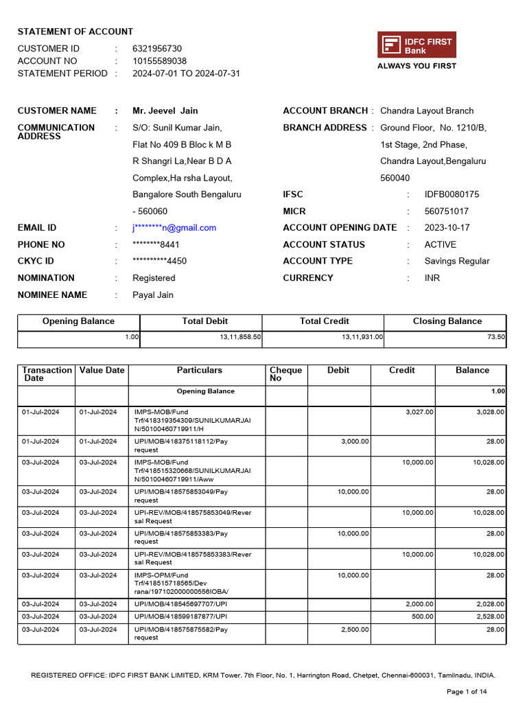 IDFCFIRSTBankstatement 10155589038 | PDF