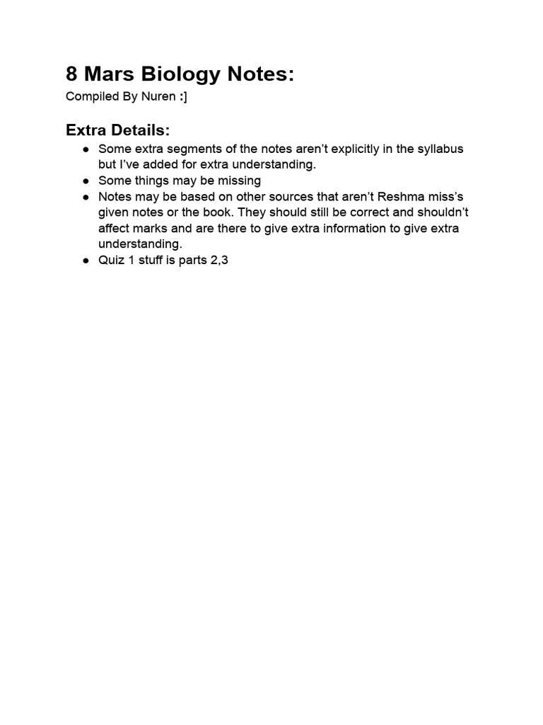 8 Mars Biology Notes | PDF