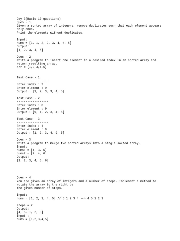 Day 3 basic 10 questions pdf computer programming technology