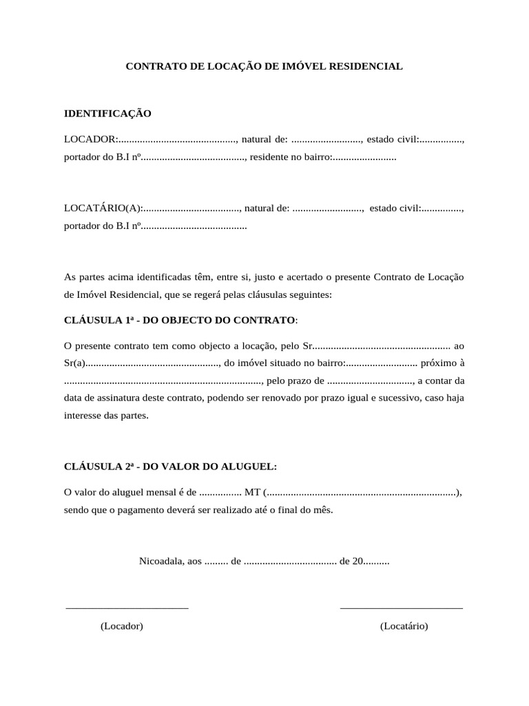 Contrato de Locação de Imóvel Residencial | PDF