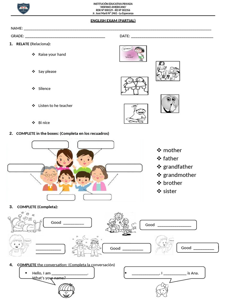 Evaluación Parcial de Ingles | PDF