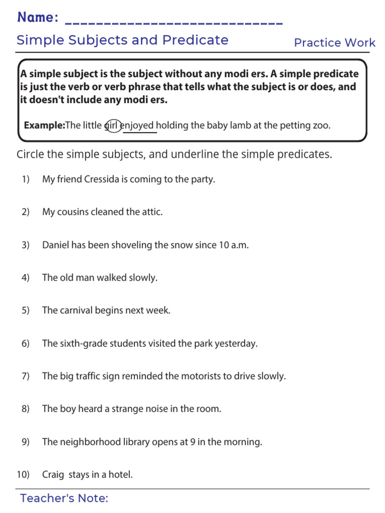 Simple Subjects and Simple Predicates | PDF