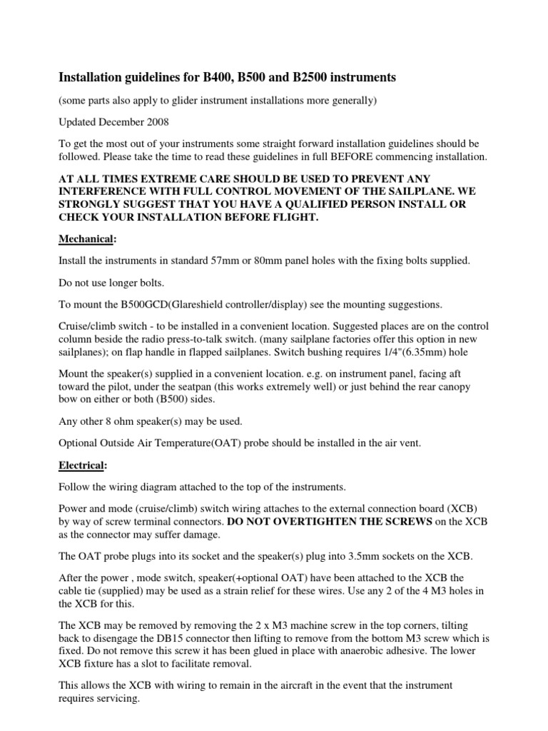 Instrument Installation | PDF | Glider (Sailplane) | Electrical Connector