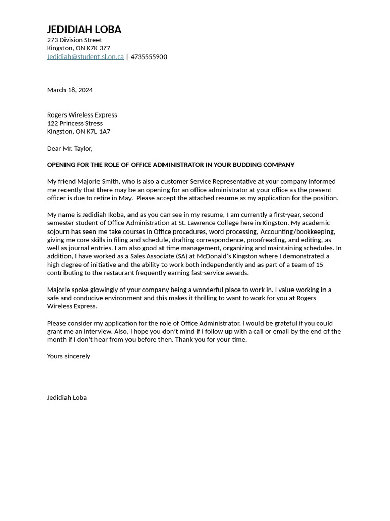 Unsolicited Cover Letter | PDF