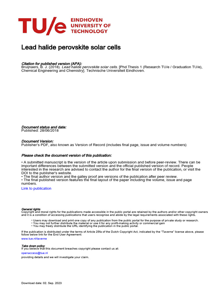 Thesis Lead Halide Perovskite Solar Cells | PDF | Climate Change ...
