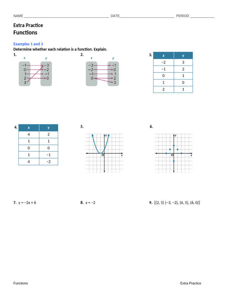 Functions Practice Exercises | PDF | Mathematical Objects ...