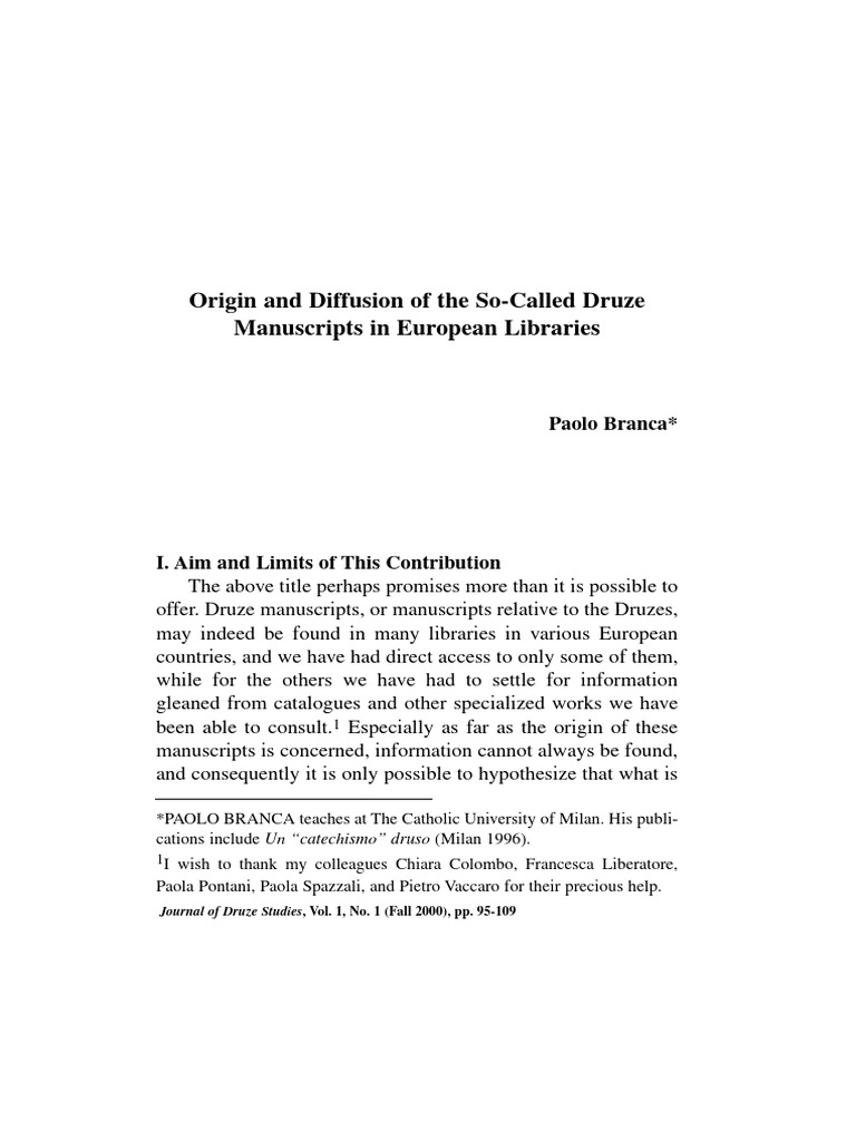 Paolo Branca - Origins and Diffusion of The So Called Druze Manuscripts ...