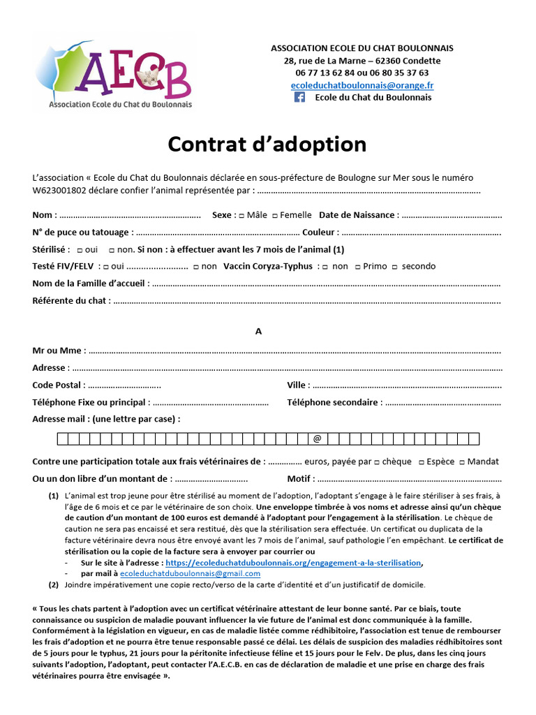 Contrat Dadoption ANIMAL | PDF