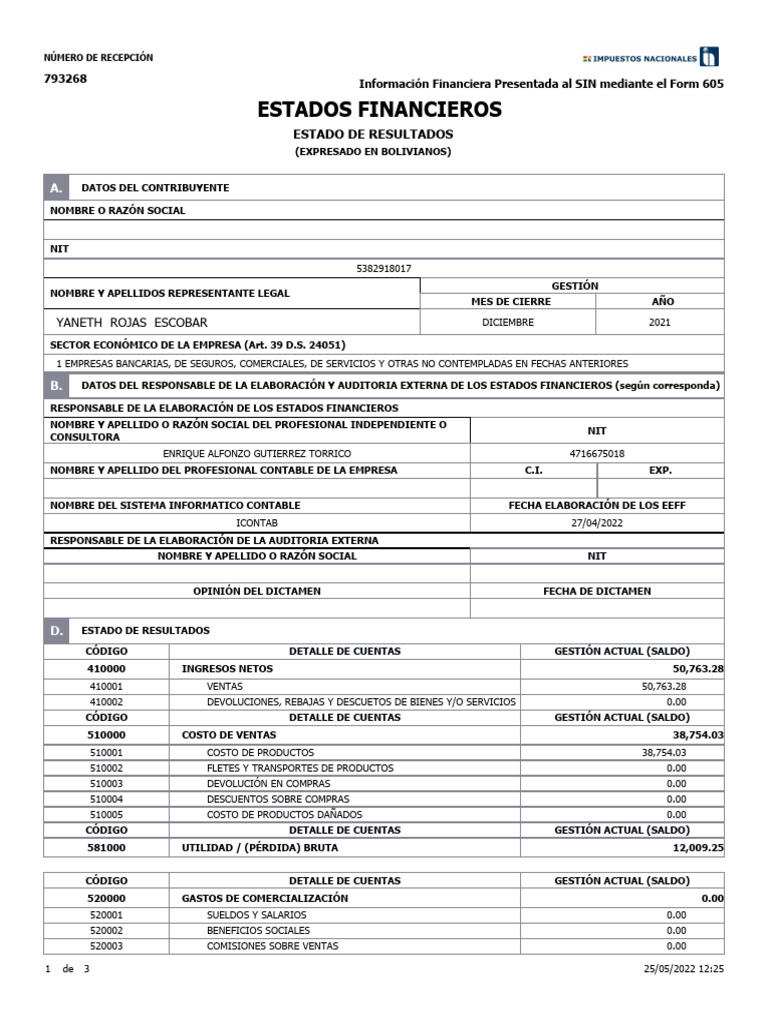 Estado de Resultados 2021 Yaneth Rojas | PDF | Estado de resultados ...