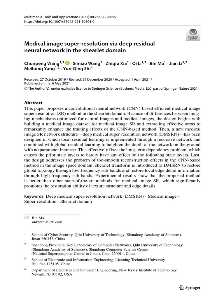 Medical Images+shearlet +deep Resedual | PDF | Wavelet | Deep Learning