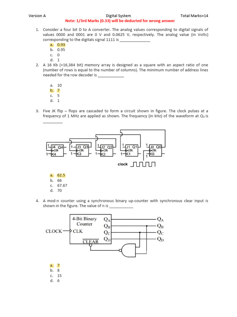 Digital System Exam Questions | PDF | Computer Engineering | Science ...