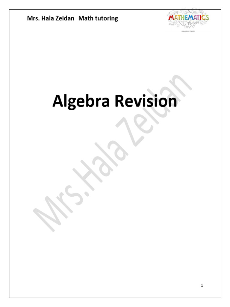 Algebra Revision | PDF