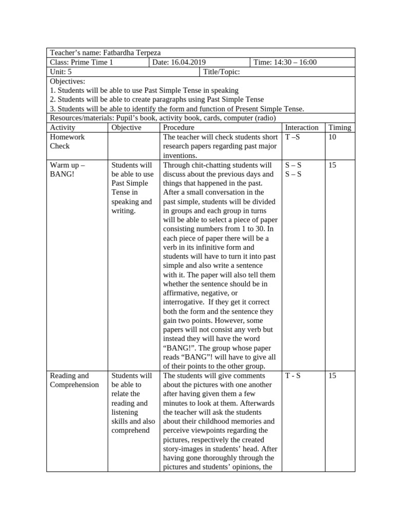 Lesson Plan 1 | PDF