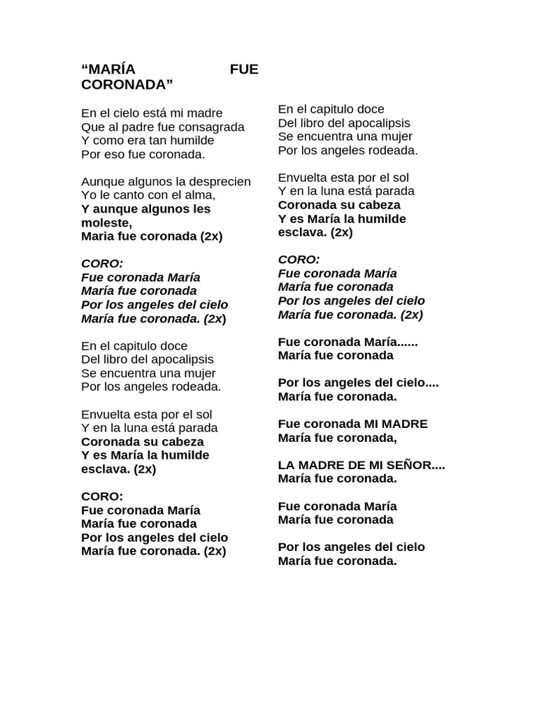 María Fue Coronada: Letra y Acordes | PDF