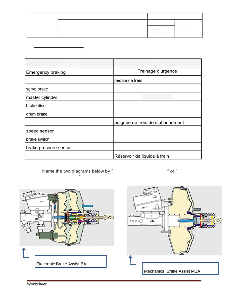 Emergency Brake Assist - Worksheet | PDF