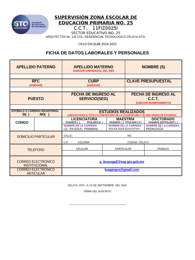 Ficha de Datos Del Docente | PDF