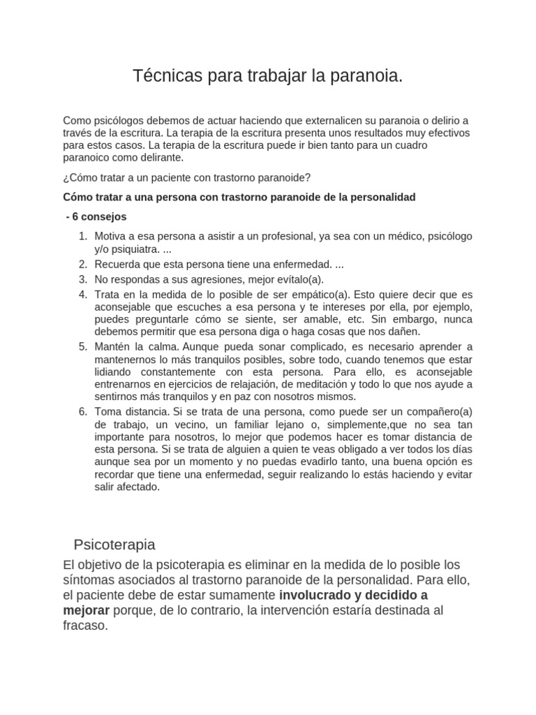 Tratamiento y manejo de la paranoia | PDF | Psicoterapia | Relaciones ...
