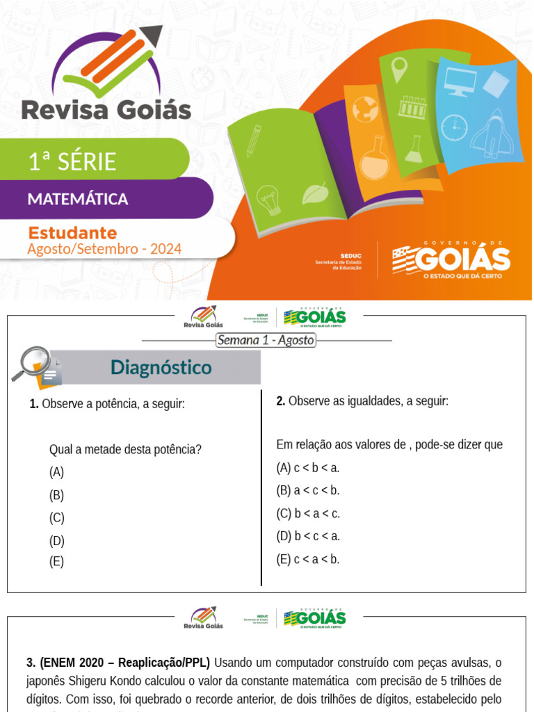 Revisa Goiás - 1 Série - Mat - Agosto - Setembro | PDF