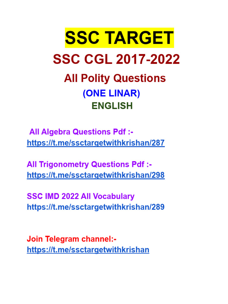 SSC CGL Polity Questions Compilation | PDF | Separation Of Powers ...