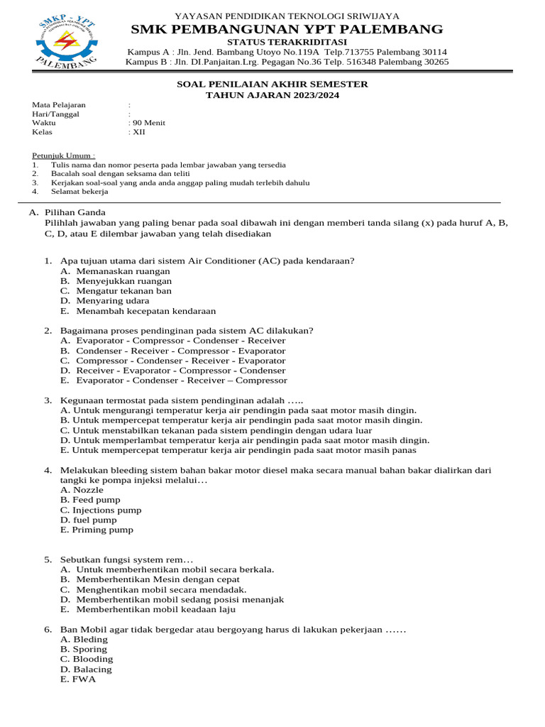 Soal Pas Kelas 11 Tkr Final Pdf