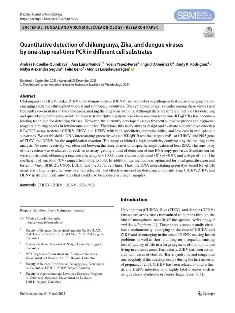 Quantitative Detection of Chikungunya, Zika, and Dengue Viruses | PDF