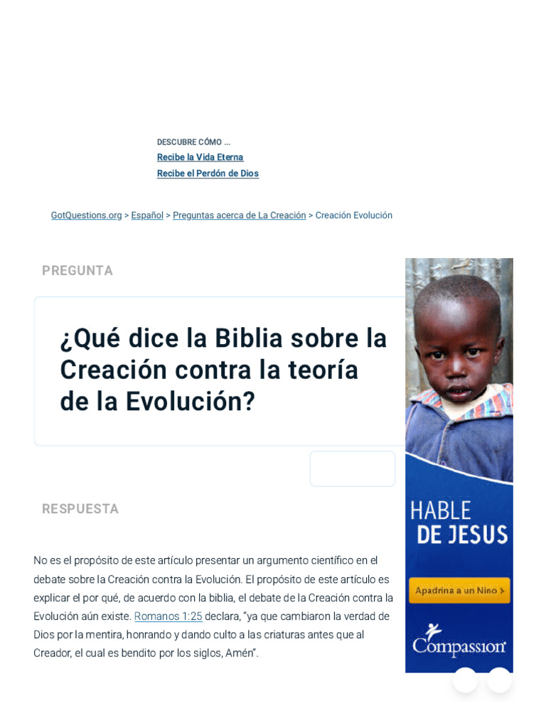 ¿Qué Dice La Biblia Sobre La Creación Contra La Teoría de La Evolución ...