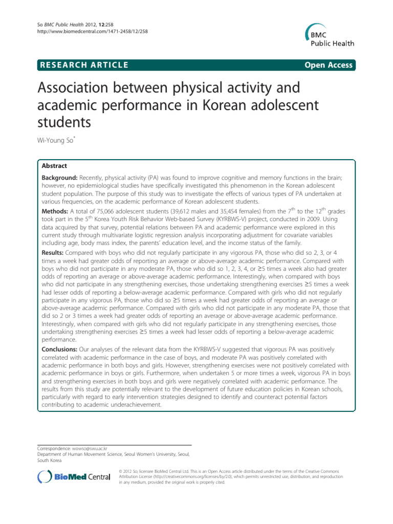 Association Between Physical Activity and Academic Performance in ...