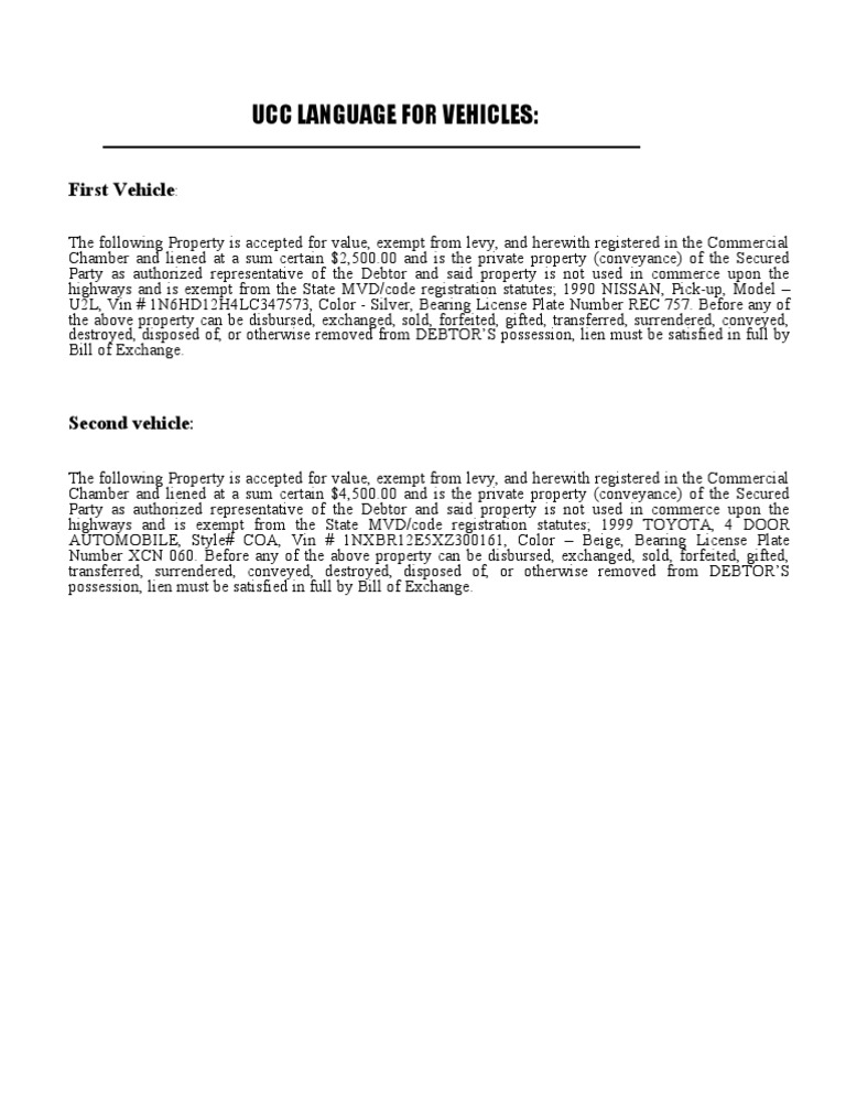 UCC Registration for Vehicles | PDF