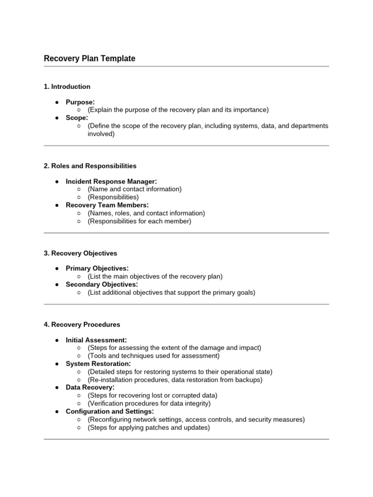 Recovery Plan Template | PDF